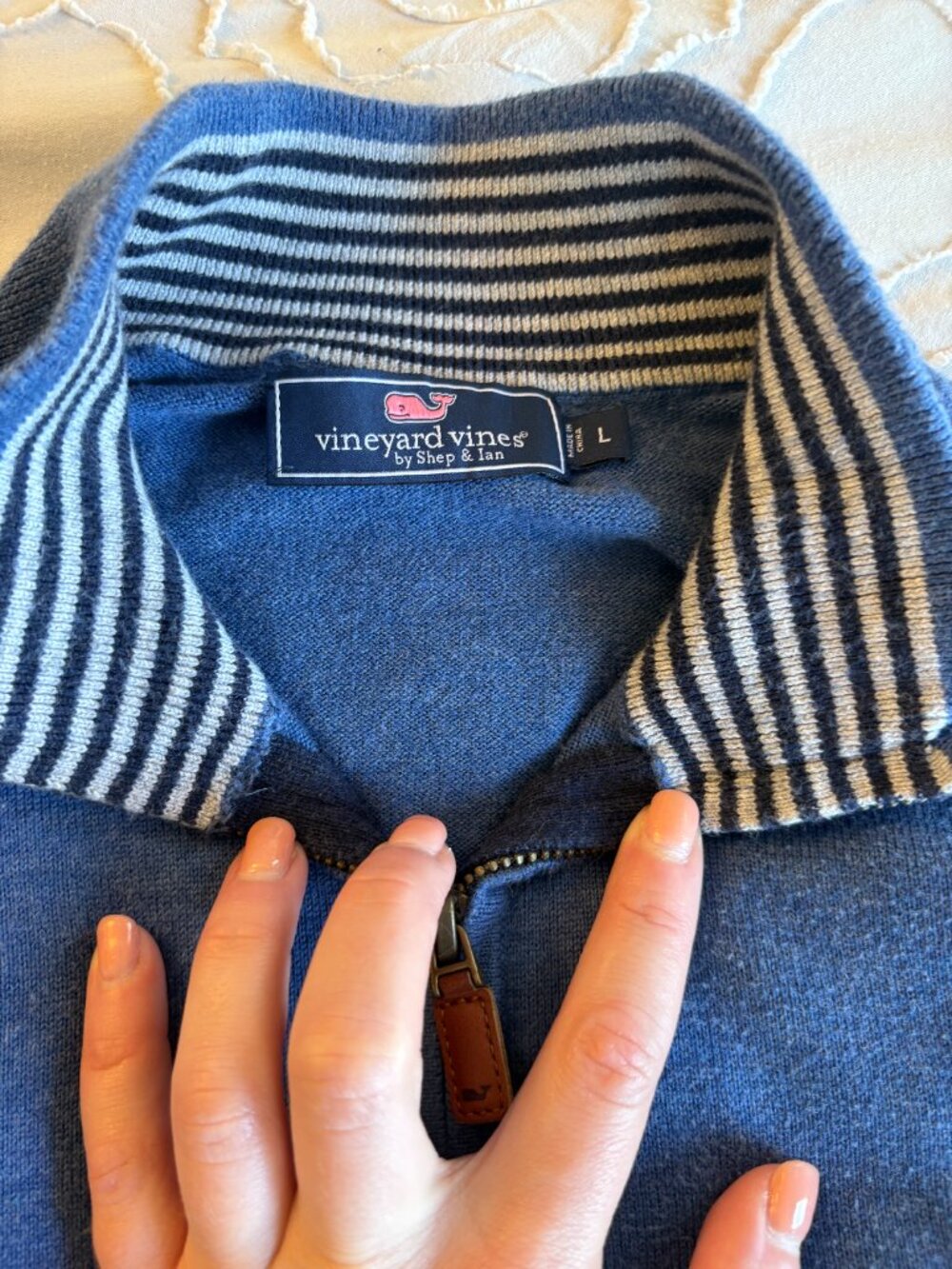 Vineyard Vines Palm Beach Cashmere Blend 1/4 Zip Sweater - Light Blue - Picture 3 of 4
